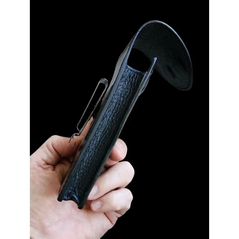 Ranger Belt Co Black Leather Phone Case Tooled Magnetic Closure Clip Vertical
